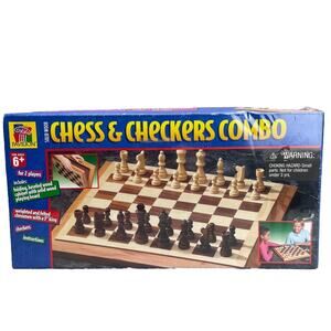 Vtg 1999 Pavilion Solid Wood Chess & Checkers Combo Folding Board Case #82-16
